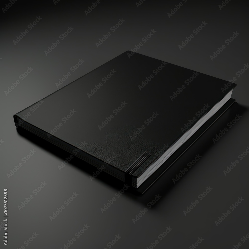 A sleek 3D model of a plain black notebook with no branding, placed on a black background with soft shadows A sleek 3D model of a plain black notebook with no branding, placed on a black background with soft shadows