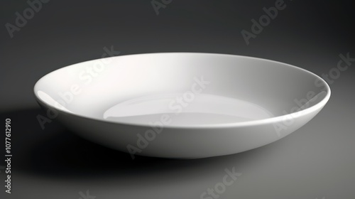 A sleek 3D model of a plain white ceramic plate, placed on a clean white surface with minimal shadows.