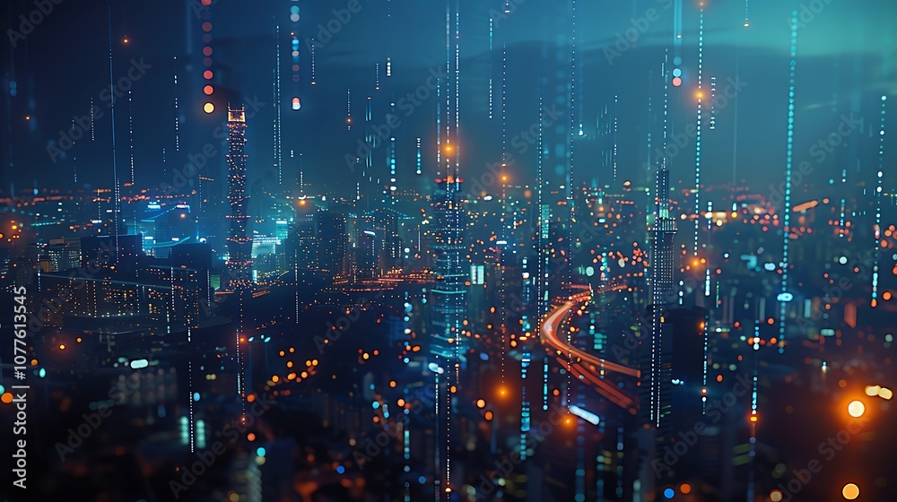 Obraz premium Cityscape with Digital Overlays