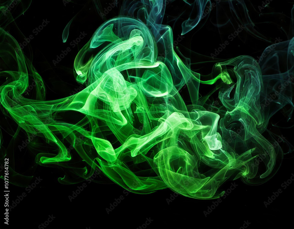 gentle green smoke swirls on black, creating an ethereal, magical vibe gentle green smoke swirls on black, creating an ethereal, magical vibe