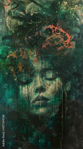 Abstract Portrait of a Woman in Green Tones: A Dreamy and Surreal Exploration of the Inner World