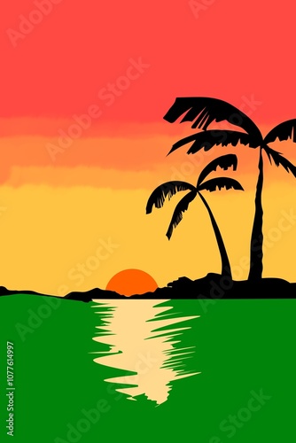 Bild auf Leinwand beach illustration with rasta colors