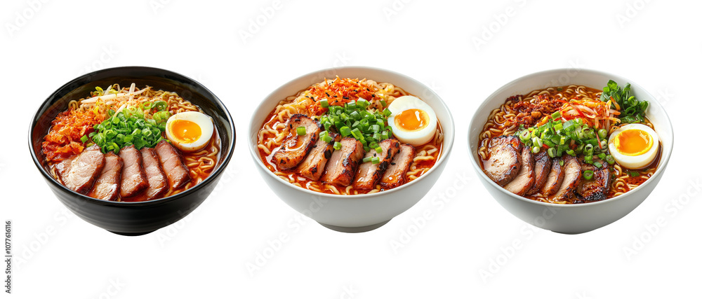 Three Varieties of Delicious Ramen Noodle Bowls Three Varieties of Delicious Ramen Noodle Bowls