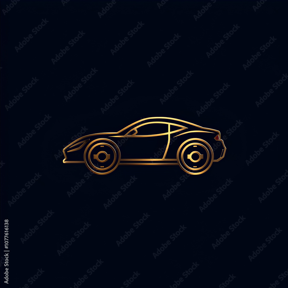 Fototapeta premium Golden car silhouette icon transparent background