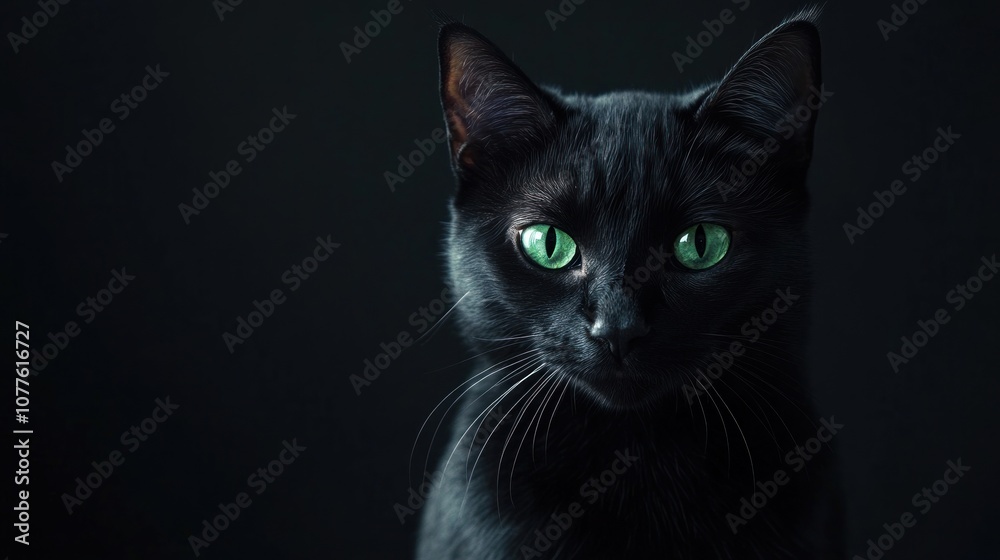 Black Cat Portrait with Green Eyes Black Cat Portrait with Green Eyes