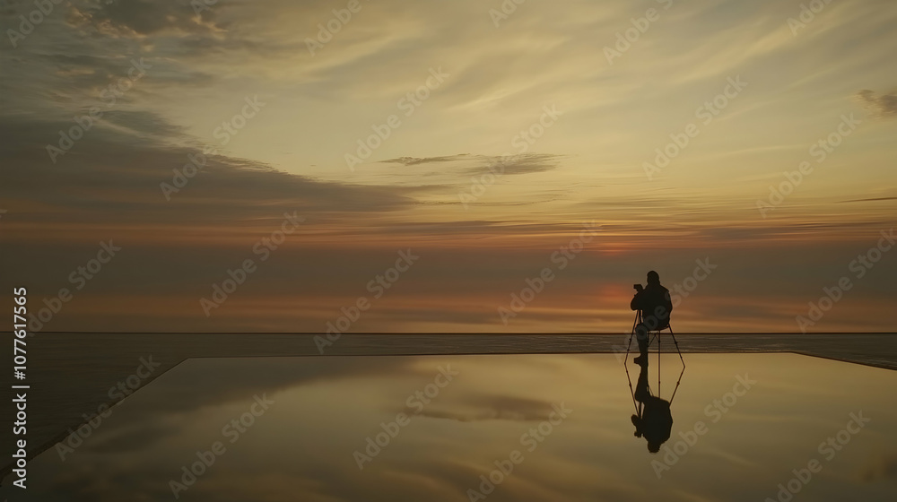 Silhouette of a Photographer Capturing a Sunrise, sunset, reflection, sky, clouds, horizon Silhouette of a Photographer Capturing a Sunrise, sunset, reflection, sky, clouds, horizon