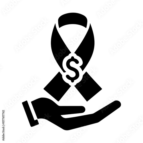 Black silhouette caner ribbon with dollar vector icon design photo