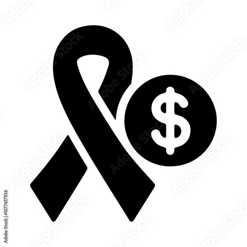 Black silhouette caner ribbon with dollar vector icon design photo