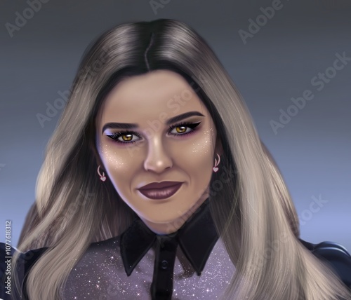 Wallpaper Mural Illustration of a beautiful girl with blond hair looking straight ahead. Gradient background  Torontodigital.ca