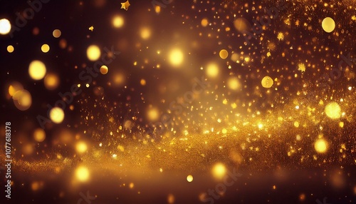 Golden Christmas particles and sprinkles, shiny lights for holiday ads, gift wrap, and web design.