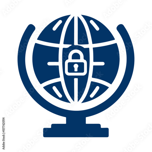 Black globe with a lock vector, earth globe with lock icon design