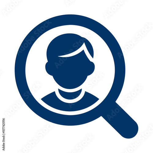 Black silhouette human person profile in magnifying glass vector icon