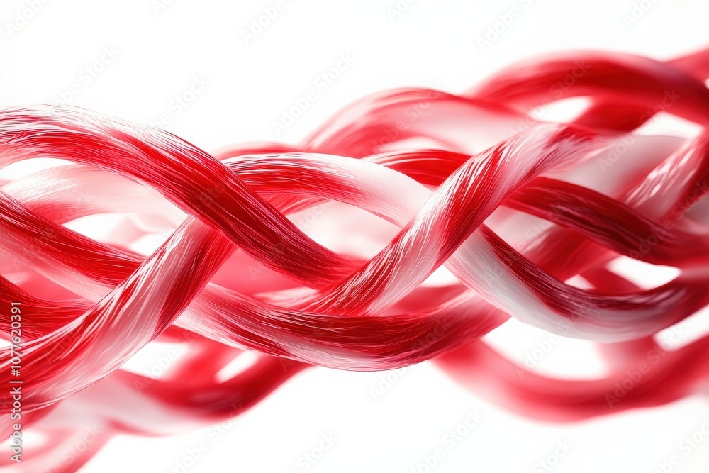 Abstract twisted red and white rope creating a modern textured background. Abstract twisted red and white rope creating a modern textured background.