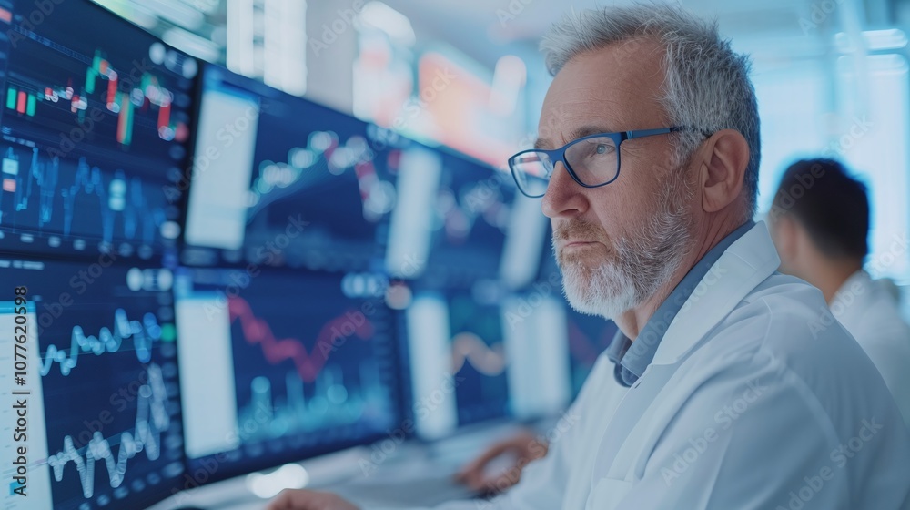 Financial analyst working with data, multiple screens showing stock market graphs, trading concept, advanced analytics, technology-driven financial insights
Financial analyst working with data, multiple screens showing stock market graphs, trading concept, advanced analytics, technology-driven financial insights