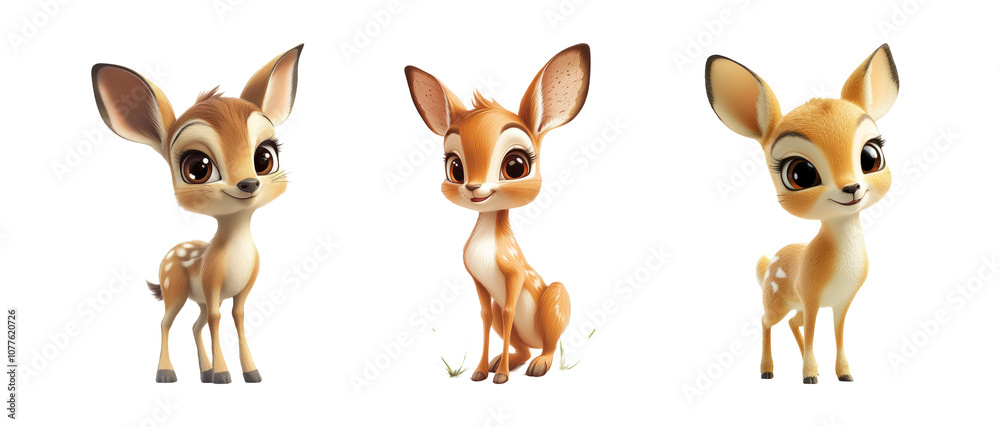 Fototapeta premium Cute Cartoon Deer Characters on Transparent Background
