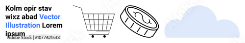 Shopping cart, currency coin, and cloud icon representing online shopping, financial transactions, and cloud storage. Ideal for e-commerce, digital marketing, finance, web services, cloud technology