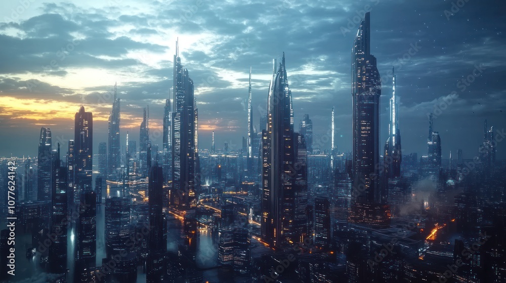 Futuristic Cityscape at Dusk Futuristic Cityscape at Dusk