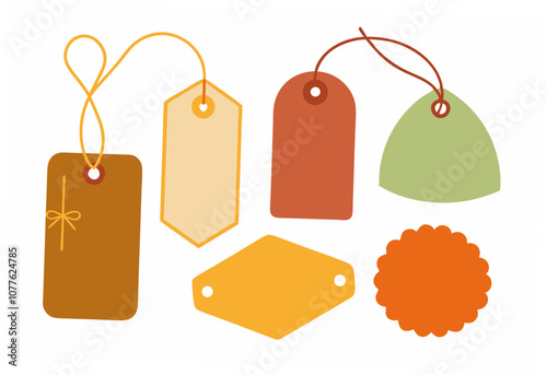  A collection of different shaped tags with twine, isolated on white vector illustration photo