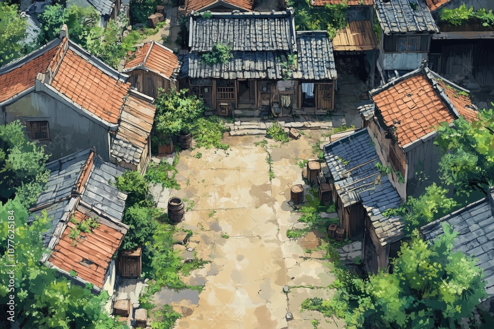 Medieval Village Tabletop RPG Town Map, Fantasy Roleplaying Exterior Dungeon Battlemap, Adventure Games Encounters, Gaming House Art Design, TTRPG City Buildings Architecture Concept
