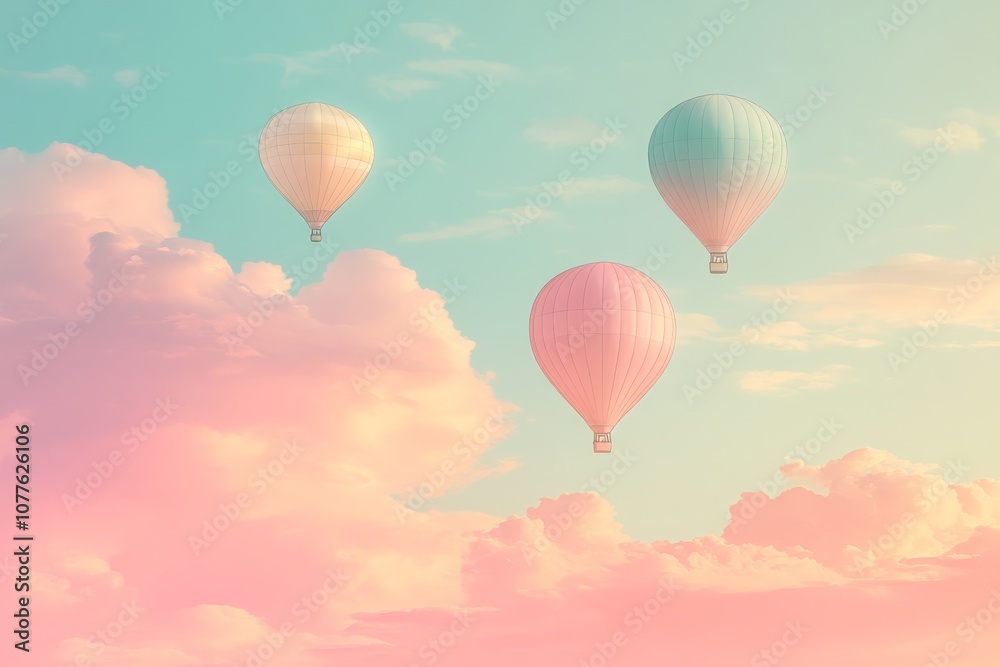 Serene Hot Air Balloons in a Pastel Sky Background Serene Hot Air Balloons in a Pastel Sky Background