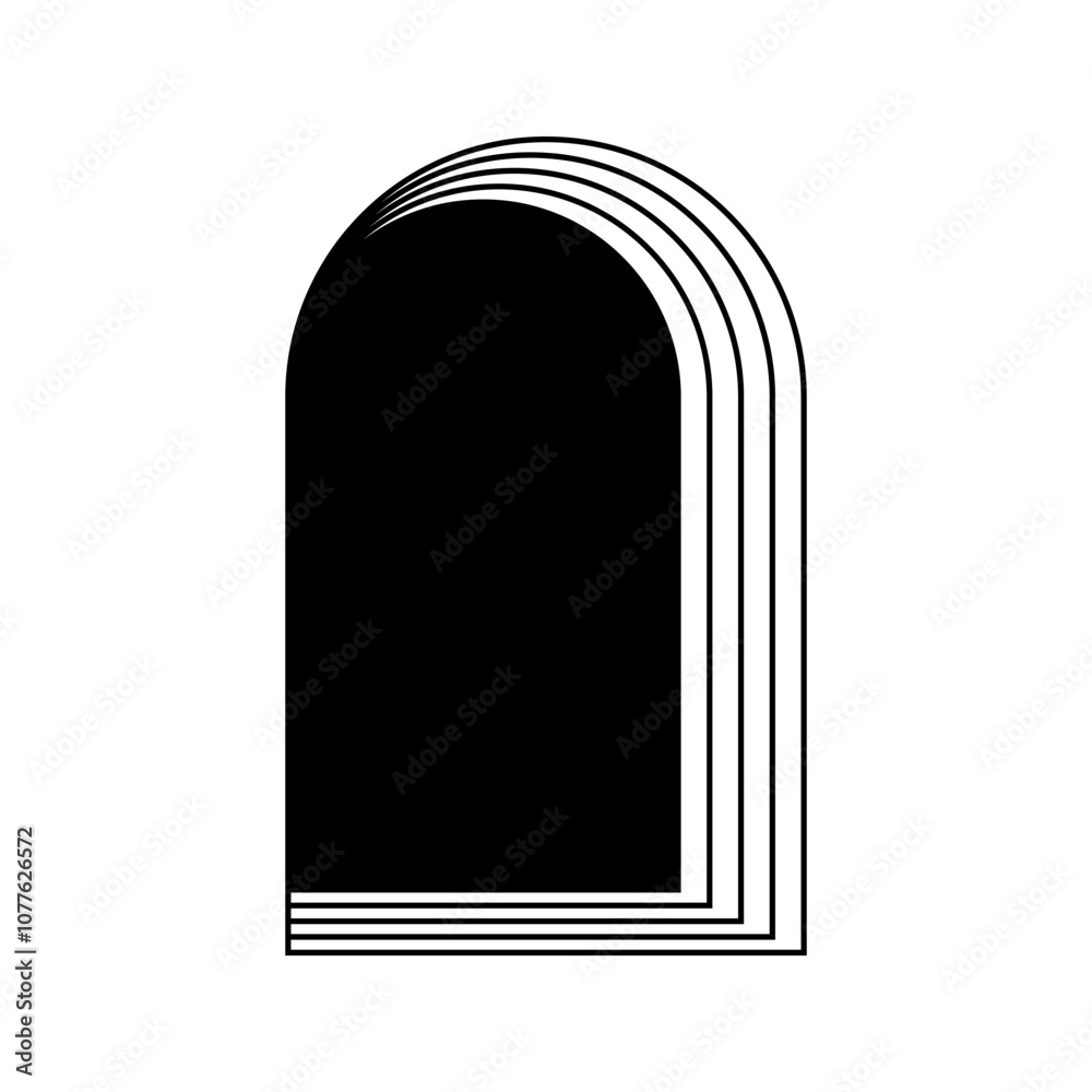 Concentric arch frames isolated on white background. Archway shape in trendy boho or art deco style. Doors or gate, window or portal framework. Vector graphic illustration.