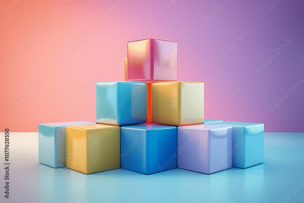 3D Render of Colorful Pastel Blocks on Gradient Background 3D Render of Colorful Pastel Blocks on Gradient Background