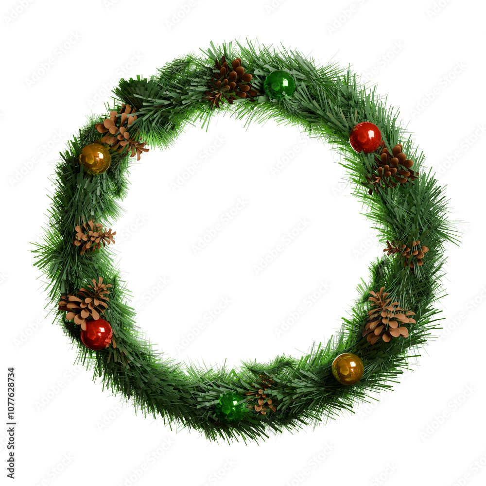 christmas wreath with baubles and pinecones, transparent background christmas wreath with baubles and pinecones, transparent background