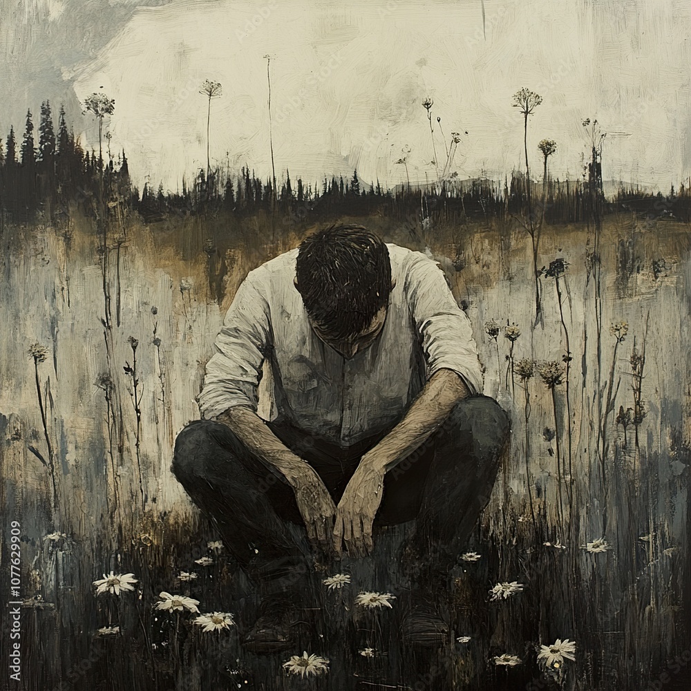 Contemplation in the Field: A Painting of Loneliness and Introspection Contemplation in the Field: A Painting of Loneliness and Introspection