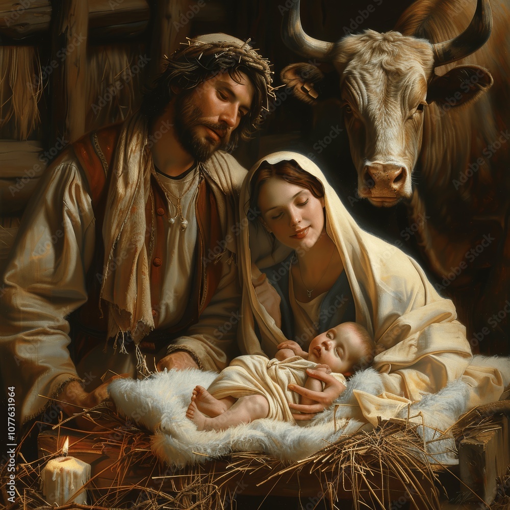 Nativity Scene with Mary, Joseph, and Baby Jesus in a Stable Nativity Scene with Mary, Joseph, and Baby Jesus in a Stable