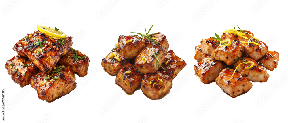 Grilled Chicken Squares on Transparent Background Grilled Chicken Squares on Transparent Background