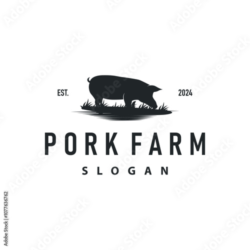 Pig logo grilled pork pig simple rustic stamp vector emblem livestock barbecue BBQ vintage design inspiration