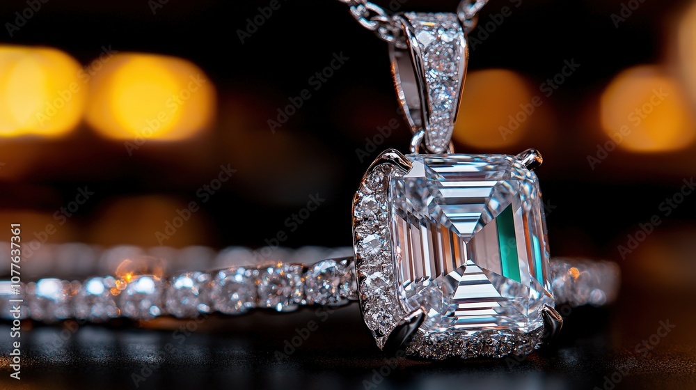 A stunning close-up of a diamond ring shines brilliantly under warm golden lights, symbolizing luxury and timeless elegance, with an exquisite cut and design. A stunning close-up of a diamond ring shines brilliantly under warm golden lights, symbolizing luxury and timeless elegance, with an exquisite cut and design.
