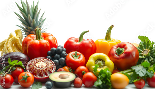 Background of fruits and vegetables. Fresh food. Healthy food isolated with white highlights, png