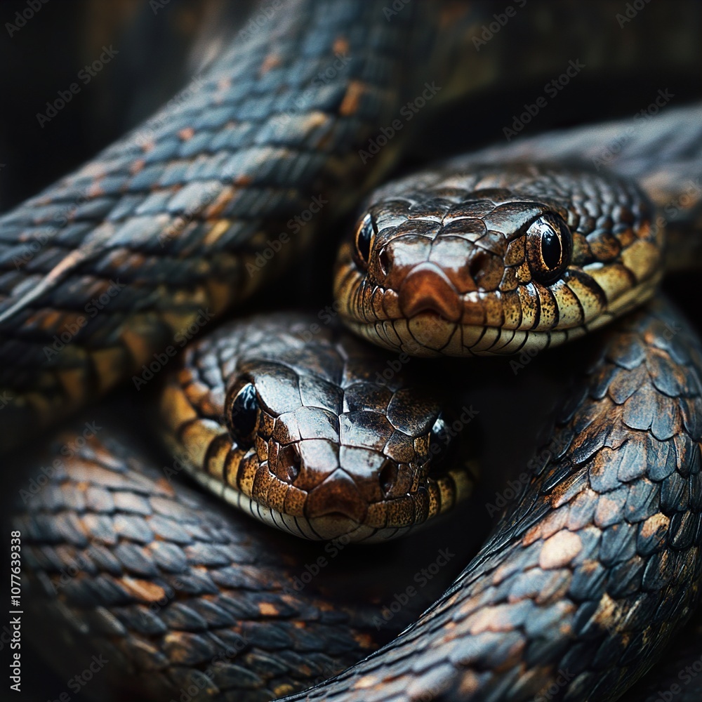 Close Up of a Snake's Head with Intricate Scales and Piercing Eyes: A Macro Photography Masterpiece Close Up of a Snake's Head with Intricate Scales and Piercing Eyes: A Macro Photography Masterpiece