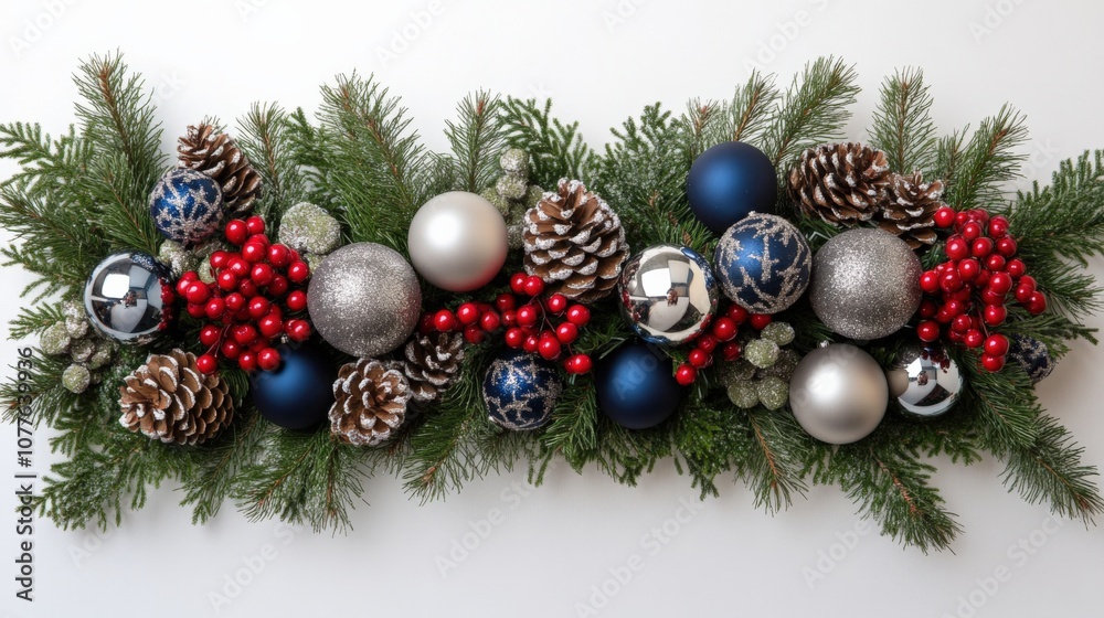 Festive Winter Holiday Centerpiece with Ornaments and Pinecones