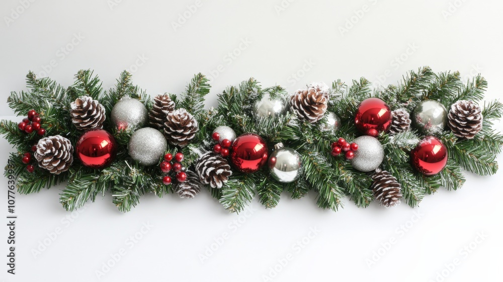 Festive Holiday Decoration with Pinecones and Ornaments Festive Holiday Decoration with Pinecones and Ornaments