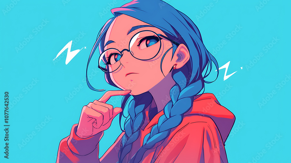 woman with braided hair posing thinking simple background