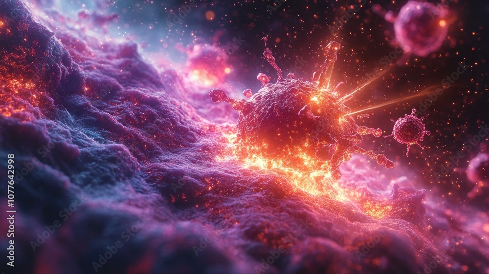 Abstract visualization of a virus in a cosmic environment. Abstract visualization of a virus in a cosmic environment.