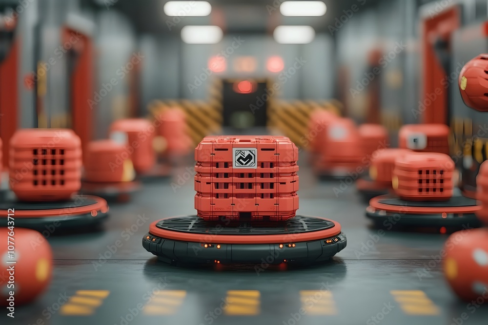 Fototapeta premium Innovative modular hover pallets equipped with blockchain technology transform supply chain logistics