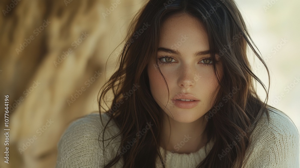 Fototapeta premium Captivating Close-Up Portrait of a Woman with Natural Glow