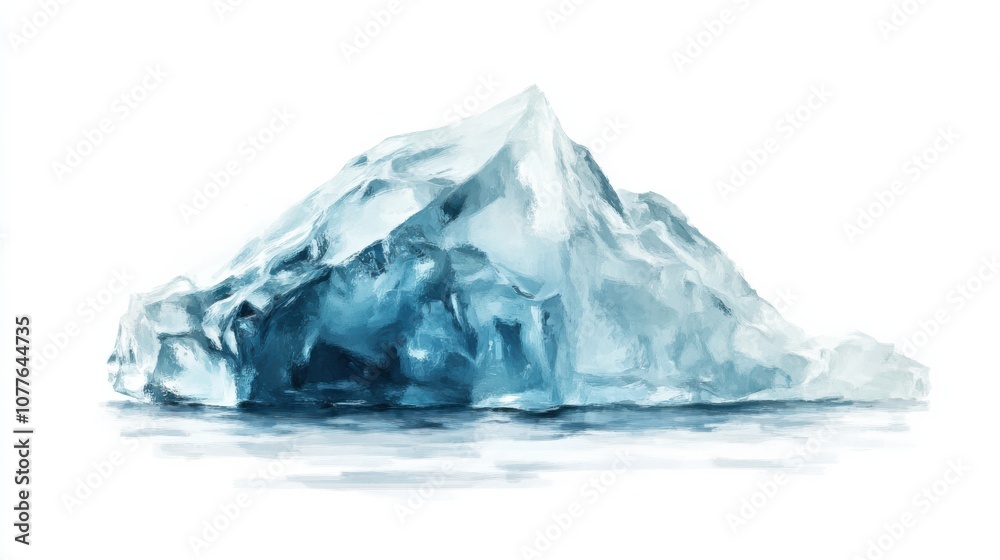 A large, blue iceberg floats in the water, its sharp edges and icy surface reflecting the sunlight. A large, blue iceberg floats in the water, its sharp edges and icy surface reflecting the sunlight.