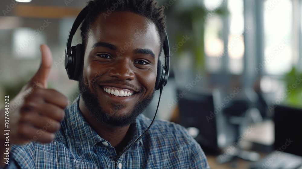Happy Businessman in Office Headset Happy Businessman in Office Headset