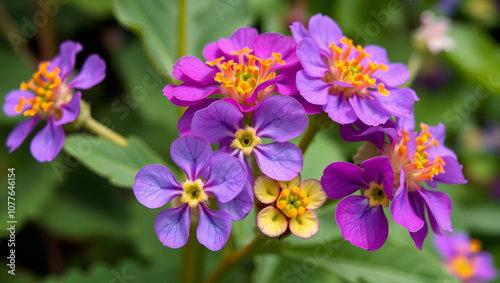 Summer in Nova Scotia: Close-Up of Ageratum (Blue Mink) Flowers. ageratum flower with a wonderful riot of colors photo