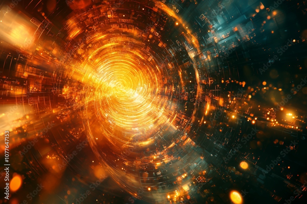 Fototapeta premium A glowing tunnel of vibrant, luminous energy spirals around, creating a sense of mystery and allure.