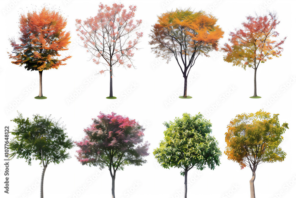 Various trees with leaves isolated on white version 1 Various trees with leaves isolated on white version 1