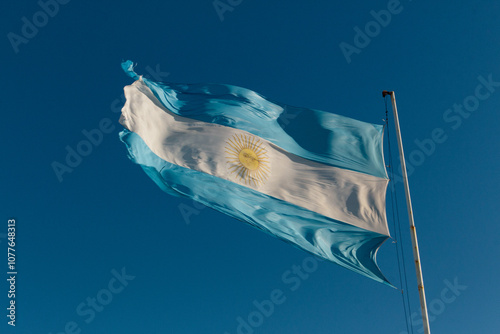 Argentine Flag Flying Against a Clear Blue Sky