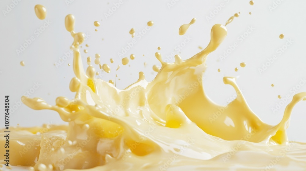 Bright Yellow Splash of Creamy Substance on White Background Bright Yellow Splash of Creamy Substance on White Background