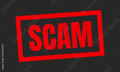 Scam red stamp. Scam square stamp with texture isolated on transparent background