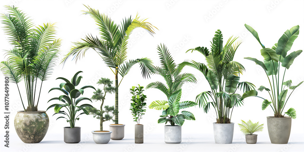 Obraz premium Various flowers plant in the pots isolated on white version 4