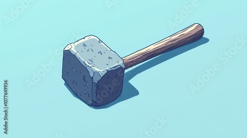 cartoon stone hammer on blue surface, construction photo